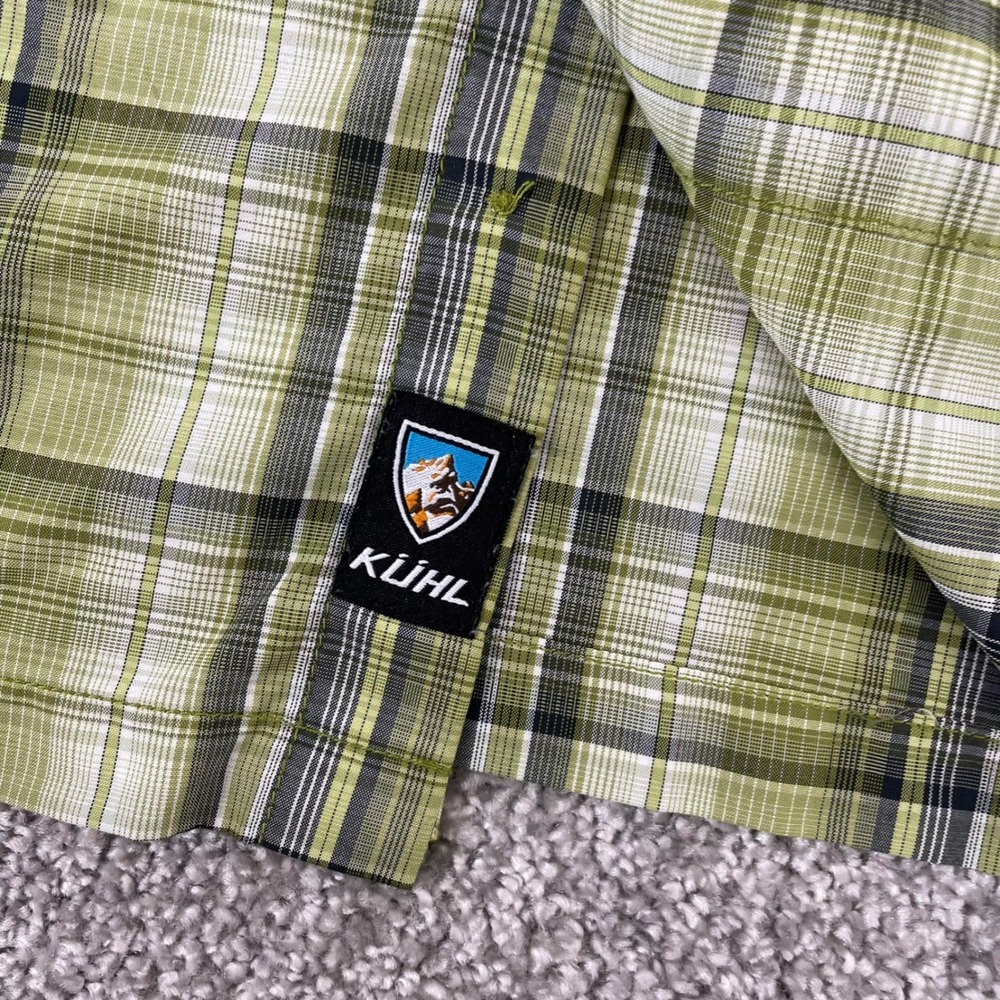 Kuhl Button Down Shirt Mens Large Eluxor Plaid Short Sleeve Green Hiking Trail - Picture 6 of 12